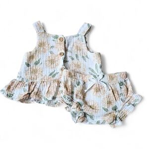 Floral Ruffle Tank & Bloomers Matching Set - Cream Peach